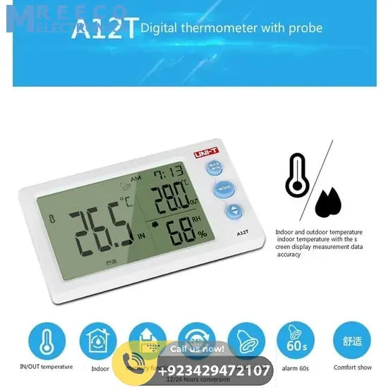 UNI T Temperature Humidity Meter A12T - Back View