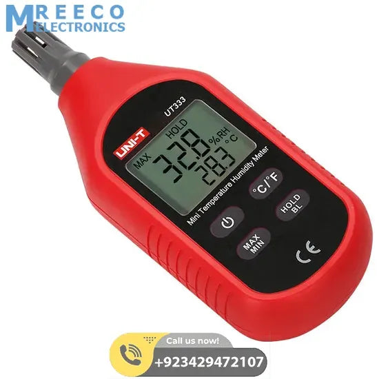 UNI T UT333 Mini Temperature Humidity Meter - Side View