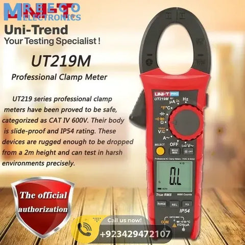 UNI T UT219M True RMS AC DC Clamp Meter 600A - Front View