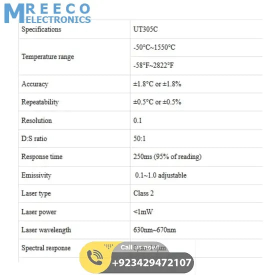 Digital Infrared IR Thermometer UNI T UT305C - Top View