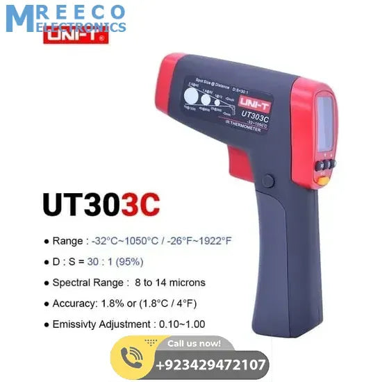 Digital Infrared IR Laser Thermometer UNI T UT303C - Front View
