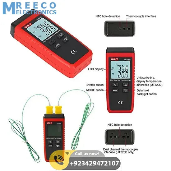 UNI T Digital Contact Type Thermometer UT320D - Back View