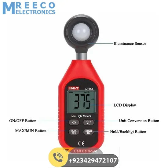 UNI T UT383 Digital Mini Lux Light Meter Uni T Light Intensity Meter - Back View