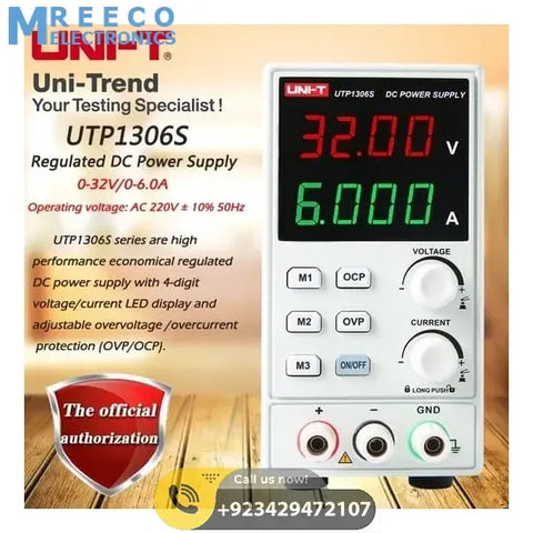 UNI T Adjustable Digital DC Power Supply UTP1306S 32V 6A Single Channel 4Bits 220V Input OVP Mobile Phone Repair Supply - Front View