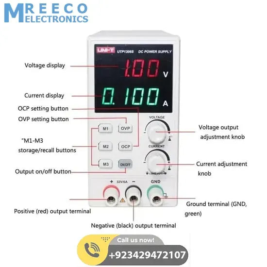 UNI T Adjustable Digital DC Power Supply UTP1306S 32V 6A Single Channel 4Bits 220V Input OVP Mobile Phone Repair Supply - Side View