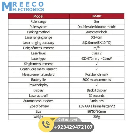 UNI T Digital LCD 40M Laser Measuring Tape LM40T 2 in 1 Electronic Ruler Infrared Distance Meter RangeFinder - Top View