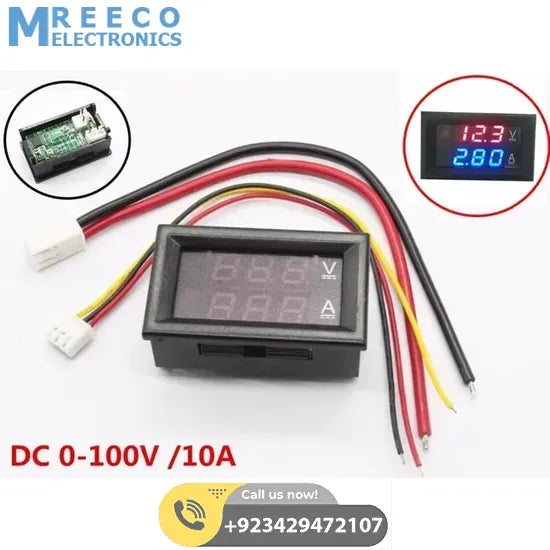 DSN-VC288 Panel Mount DC 100V 10A Voltmeter Ammeter - Front View