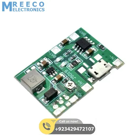 J5019 HW 357 Adjustable UPS Li Ion Charger with 4.5 To 24 Volts Boost Module 3.7V 9V 5V 2A Adjustable Step Up 18650 Lithium Battery Charging Discharge Boost Converter TP4056 - Front View