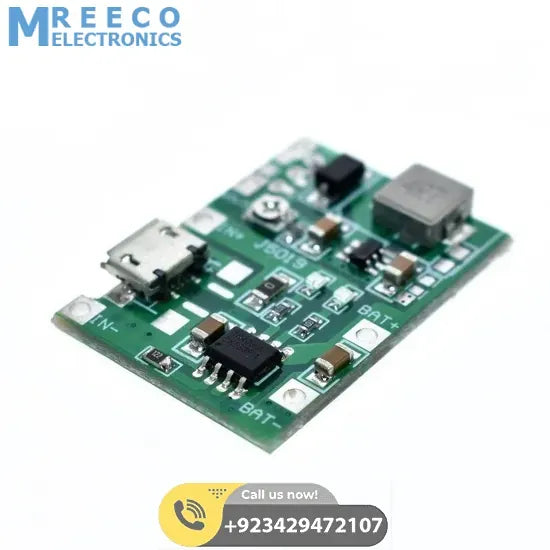 J5019 HW 357 Adjustable UPS Li Ion Charger with 4.5 To 24 Volts Boost Module 3.7V 9V 5V 2A Adjustable Step Up 18650 Lithium Battery Charging Discharge Boost Converter TP4056 - Back View