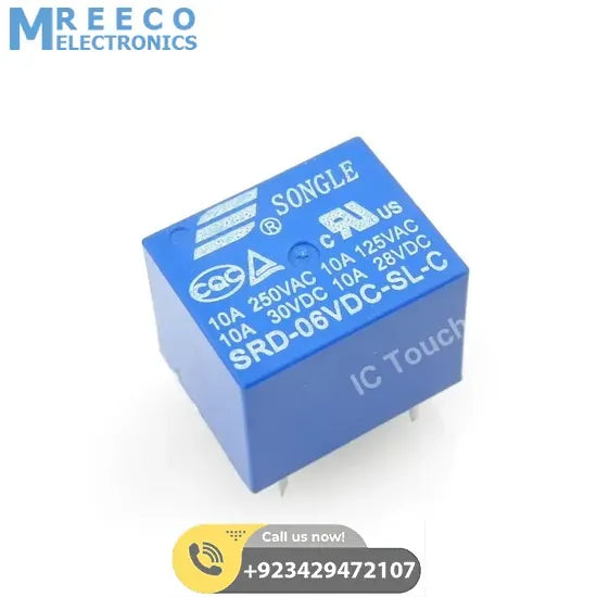 SPDT 5V DC or 6v DC Relay - Front View