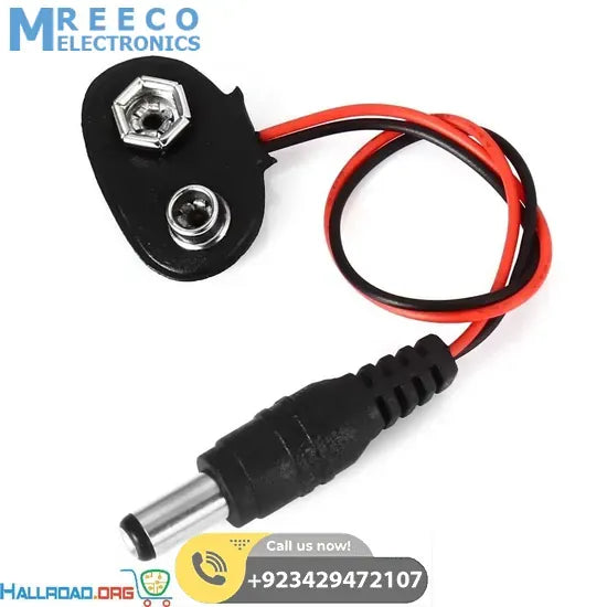 9V Battery Snap Connector to DC Male Power Adapter Cable for Arduino - Front View