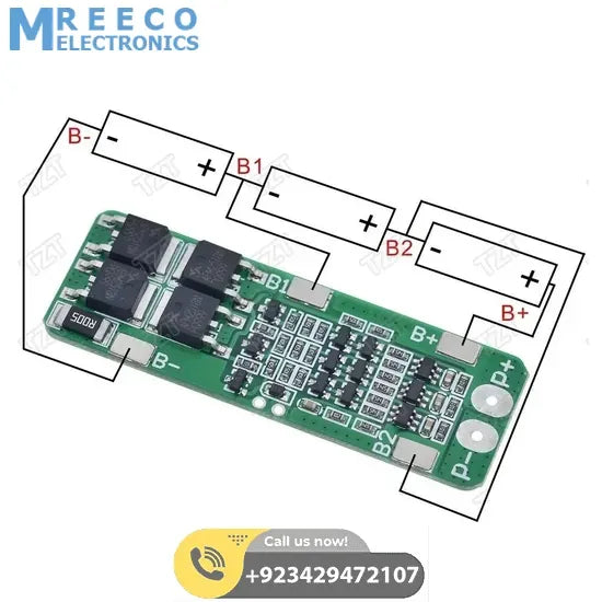 3S BMS 20A Li-ion Lithium Battery 18650 PCB Charger Protection Board - Front View