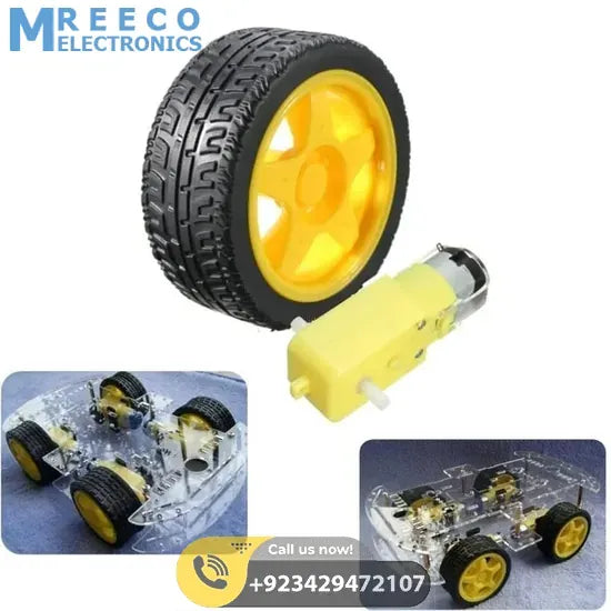 RC Car TT Gear Motor DC 3V-6V Robot Smart Robot Car Tyre Wheel Gear Motor Set DC 3-6V - Side View