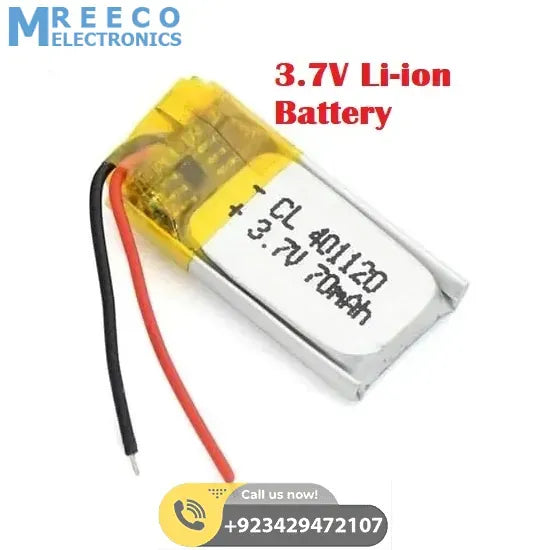 3.7V 70mah Lithium ion Li-ion Battery - Front View