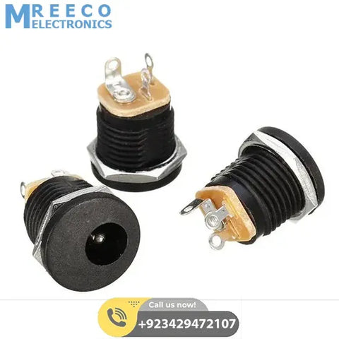 DC-022 DC Power Jack PCB Mount Female Connector 3 Pin with Nut 5.5mm x 2.1mm - Front View