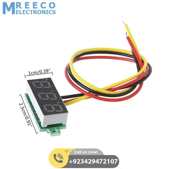 Three wire 0.28 Inch LED Mini DC Voltmeter - Front View