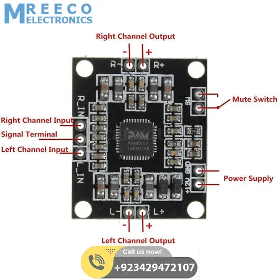 xhm181 XH M181 PAM8610 12V Dual-Channel Stereo Audio Amplifier Board - Side View