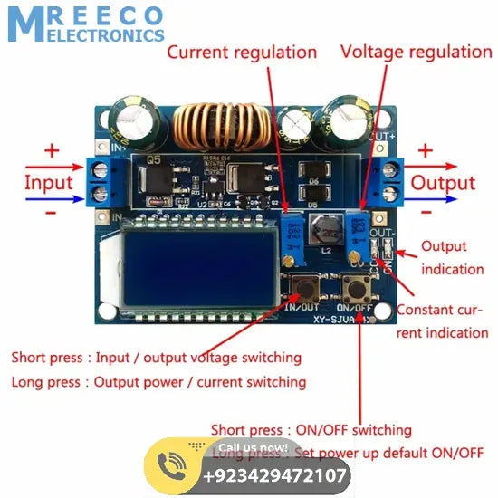 4A Buck-Boost Converter Module Adjustable Buck Boost Board With LCD Display - Side View