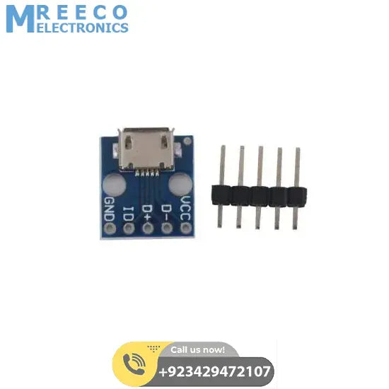 Female MICRO USB to DIP 5-Pin Bread Board Power Supply Breadboard Power Supply - Side View