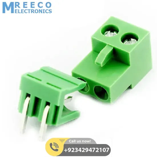 KF2EDG 5.08mm Pitch 2 Pin Connector PCB Mount Right Angle, Bent Screw Terminal - Front View