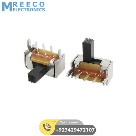 3 Pin 2 Position Panel Mount Micro Vertical SPDT Slide Switch High Knob - Front View