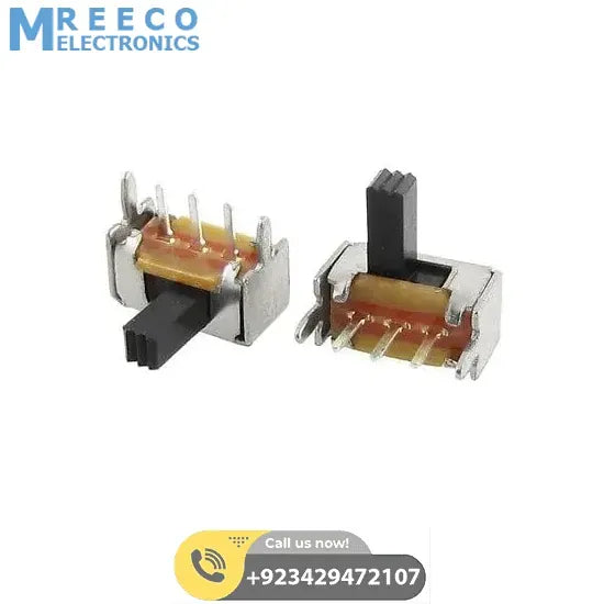 3 Pin 2 Position Panel Mount Micro Vertical SPDT Slide Switch High Knob - Front View