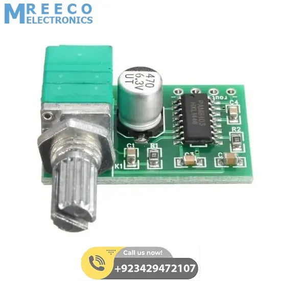 Mini 2 Channel Digital USB Audio Amplifier Board Module PAM8403 with Volume Control Potentionmeter - Front View