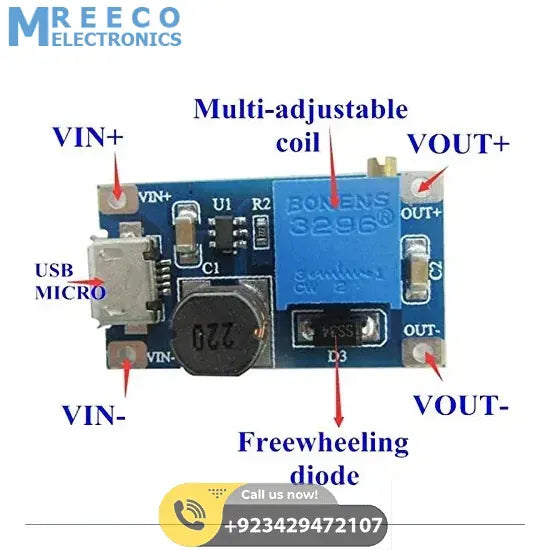 Boost Converter 2A MT3608 Module DC-DC Step-Up module Micro USB In Pakistan - Bottom View