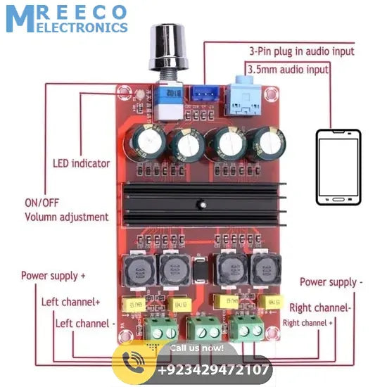 2 Channel 2x 51K XH M190 Audio Amplifier Board TDA3116D2 - Back View