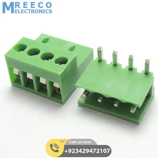 4 Pin Connector PCB Mount Right Angle, Bent Screw Terminal - Front View