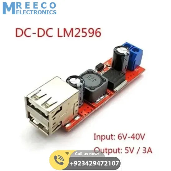 Vehicle Battery Charger 3A Dual USB Output LM2596 Buck Converter - Front View