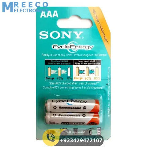 Clone 2pcs AAA Rechargeable Cell 1.2V SONY Cycle Energy Cell - Front View