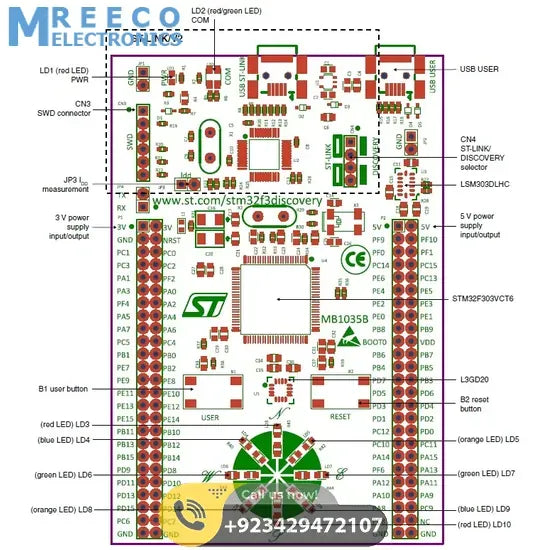 STM Discovery Kit STM32F3 STM32F303VC With Programming Cable - Bottom View