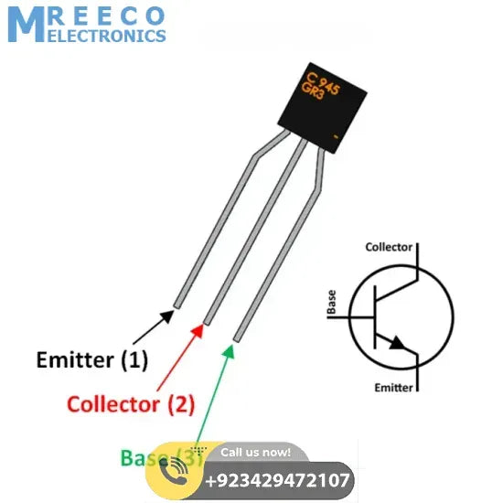 2SC945 C945 50V 0.15A Bipolar NPN Transistor - Side View