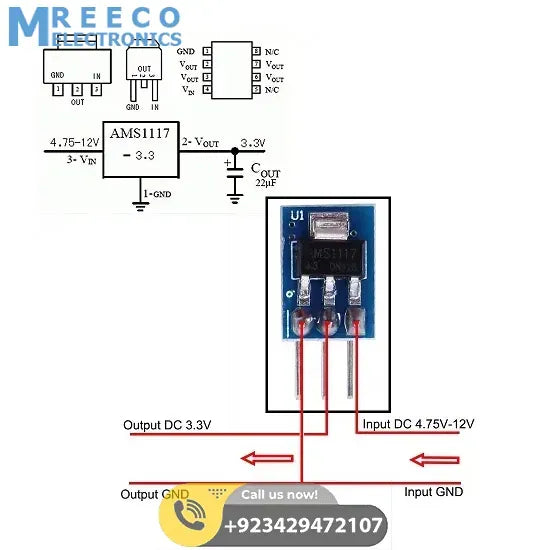 AMS1117-3.3 DC Voltage Regulator 3Pin Step-Down Power Supply Module in Pakistan - Back View