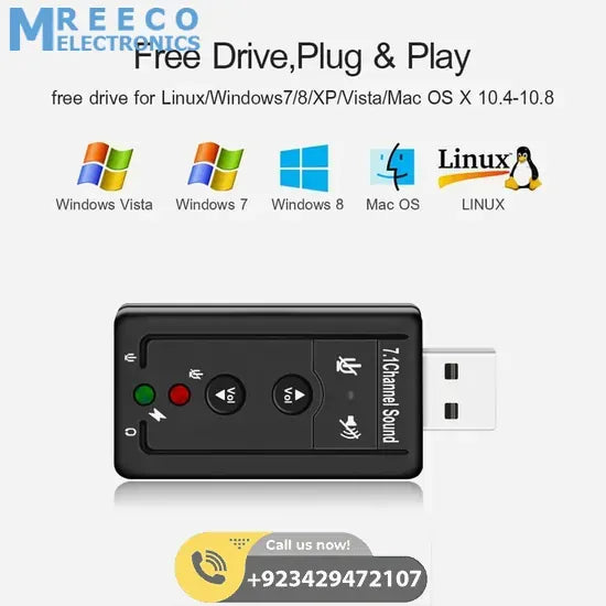 7.1 Channel USB External Sound Adapter - Bottom View