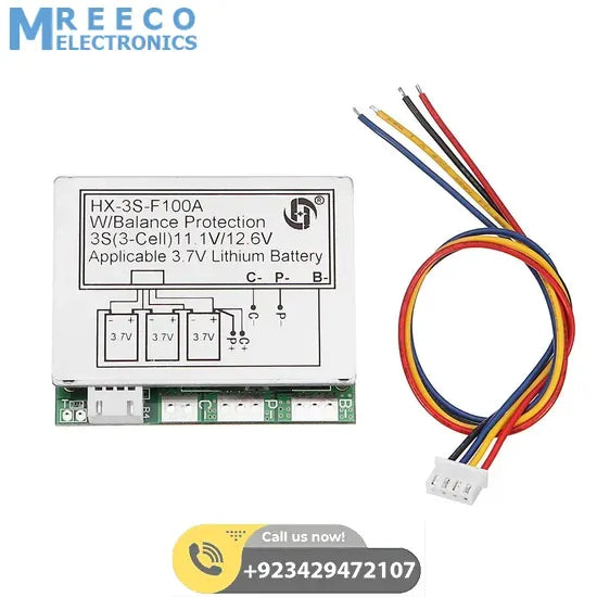 HX-3S-F100A 100A 3S BMS 18650 Battery Protection Board - Front View