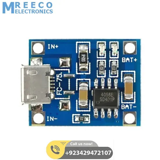 Micro USB TP4056 Lithium Battery 18650 Charger Module 1A 3.7V - Front View