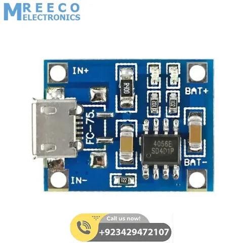 Micro USB TP4056 Lithium Battery 18650 Charger Module 1A 3.7V - Front View