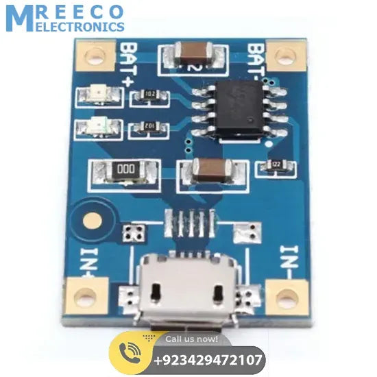 Micro USB TP4056 Lithium Battery 18650 Charger Module 1A 3.7V - Side View