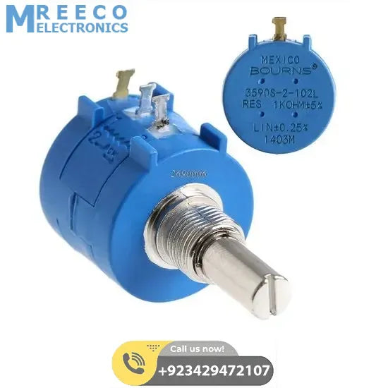 1k Multiturn Potentiometer 1k Ohm 2W Bourns POT 3590S-2-102L - Front View