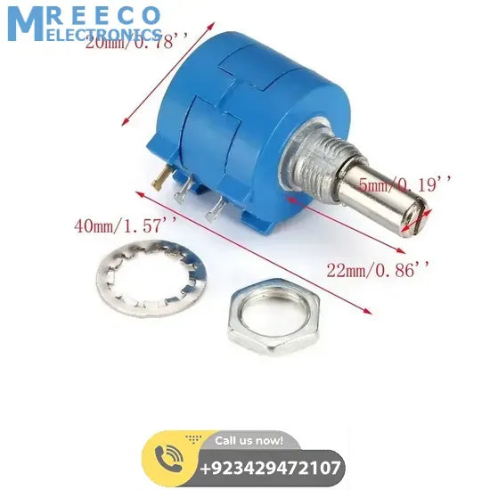1k Multiturn Potentiometer 1k Ohm 2W Bourns POT 3590S-2-102L - Angle View