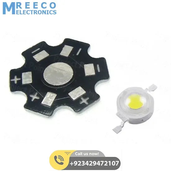1W High Power White SMD LED with Heatsink - Front View