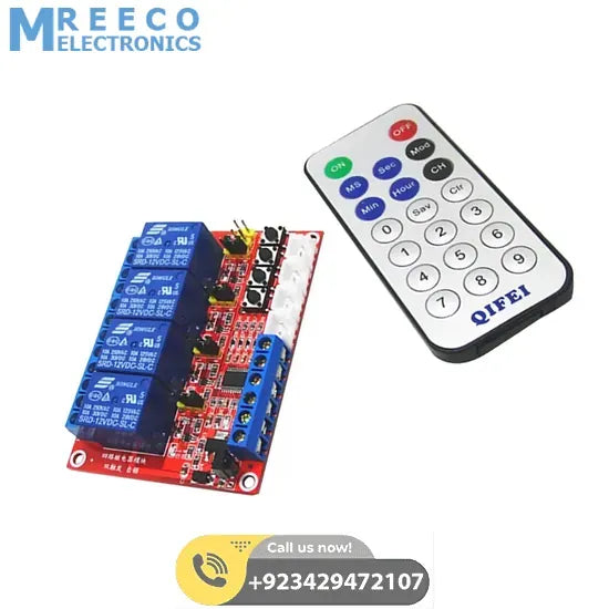 12v 4 Channel IR Infrared Remote Control Switch Relay Module Board Kit - Side View