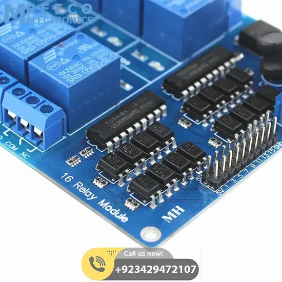5V 16 Channel Relay Module with OptoCoupler LM2576 Power Supply - Side View