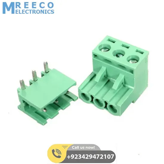 3 Pin Connector PCB Mount Right Angle Bent Screw Terminal - Front View