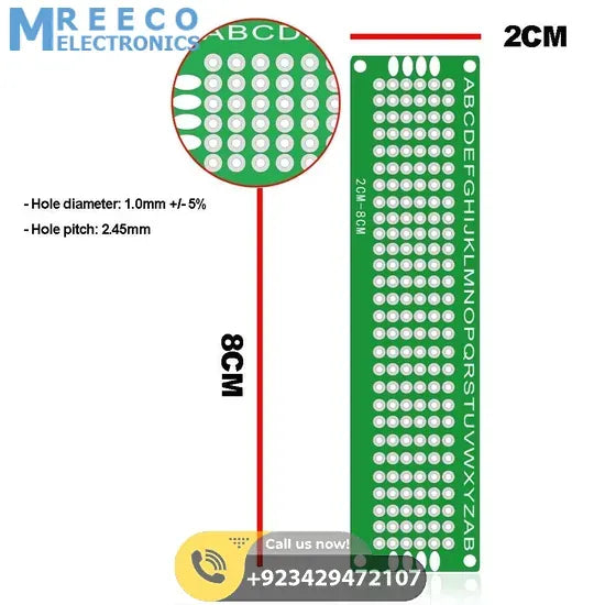 Double Side 2x8 Dotted VeroBoard Printed Circuit PCB Prototype Board Project Board - Back View