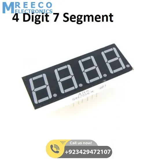 4 Digit 7 Segment Common Cathode LED Screen Display - Front View