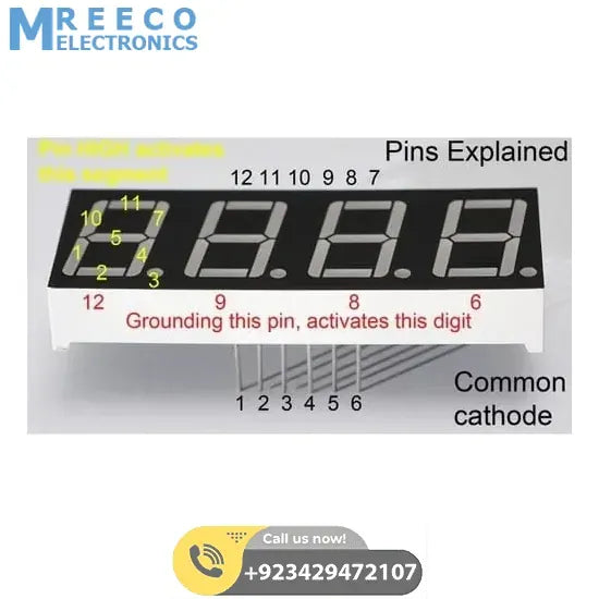 4 Digit 7 Segment Common Cathode LED Screen Display - Back View