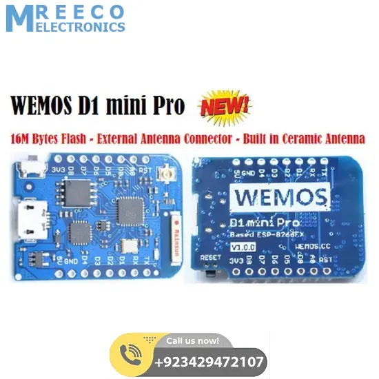 WEMOS D1 Mini Pro With External Antenna Connector - Side View